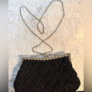 Black Cocktail clutch purse with adjustable chain strap